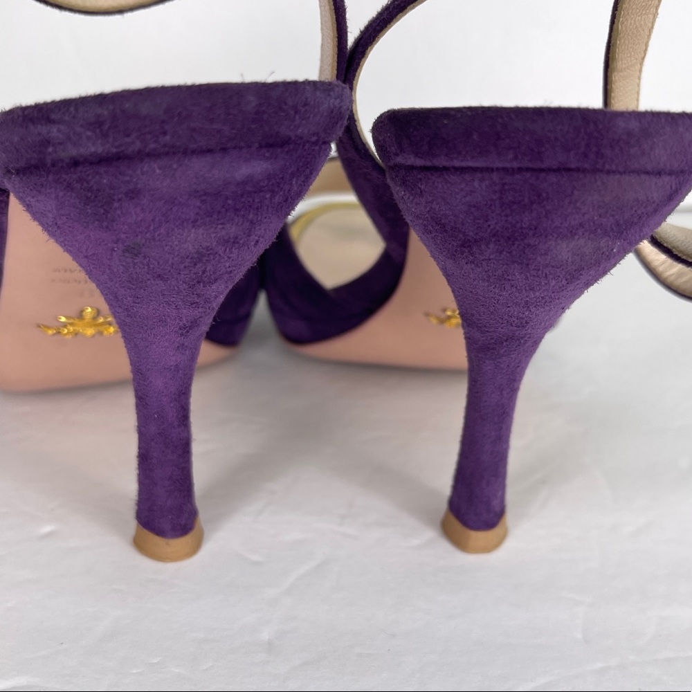 PRADA Purple Suede Open Toe Ankle Strap Heels Heeled Sandals Size 39 - Picture 6 of 10